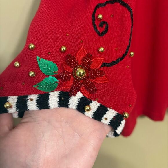 The Collective Works of Berek 2 Red Beaded Stocking Christmas Sweater Small - Picture 5 of 9
